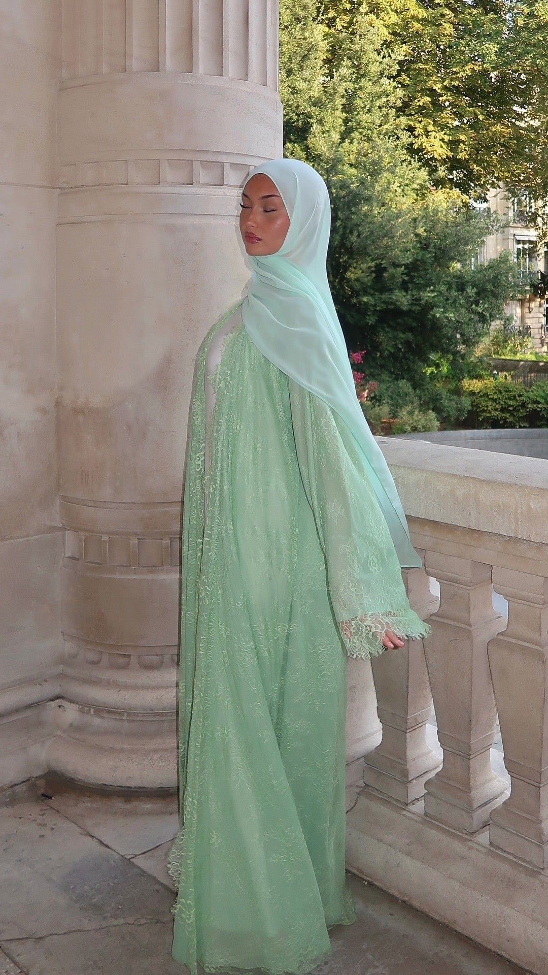 Kimono en Dentelle doublé mousseline - hijab inclus